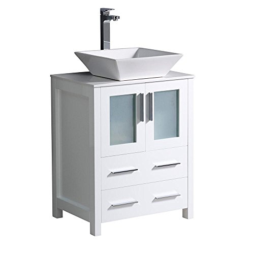 Fresca Torino 24" White Modern Bathroom Cabinet with Top and Vessel Sink - B06XG3JPJZ